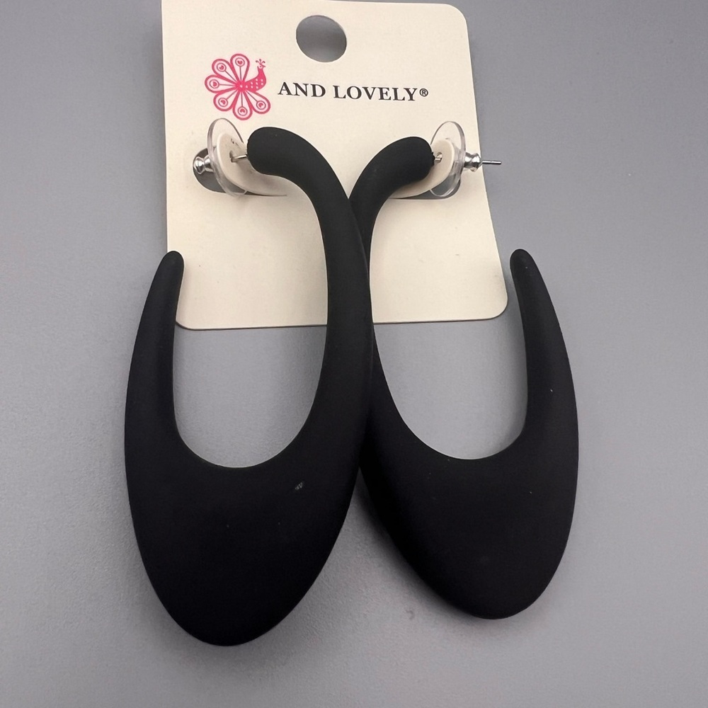 5/$25 AND LOVELY Matte Black Minimalist Statement Hoop Earrings